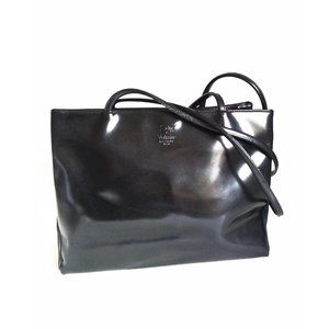90s Minimalist Soft Black Leather Shoulder Tote